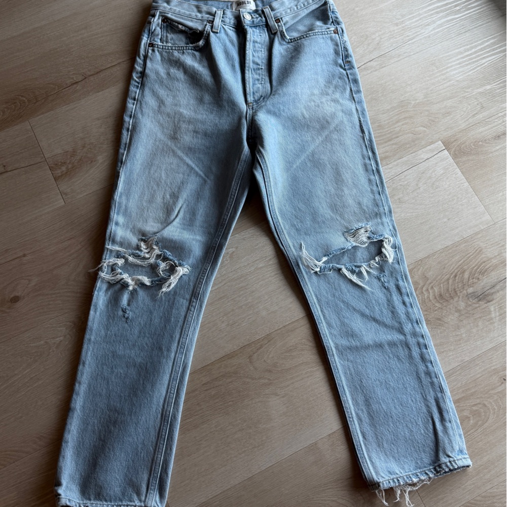 Agolde Blue Skinny Jeans Distressed Design